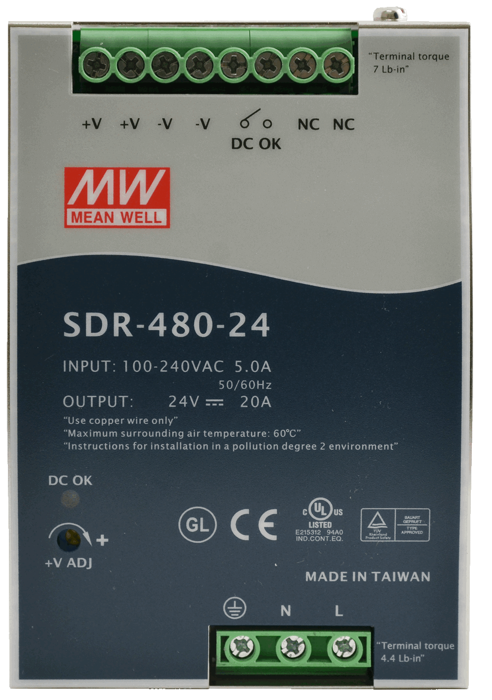 SDR 24V/480W/20A DIN rail power supply units SDR48024