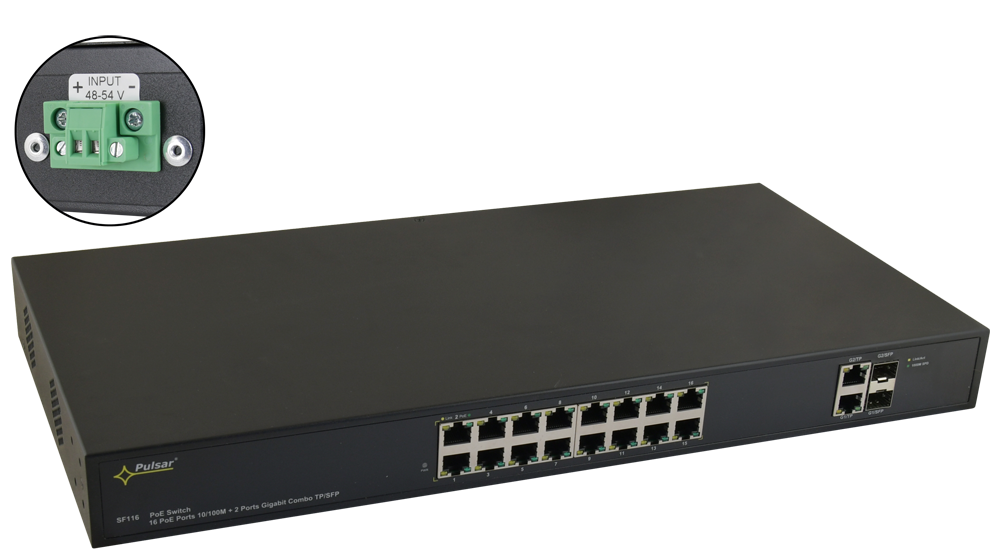 SF116WP: SF116WP 16-port PoE switch for 16 IP cameras without power supply