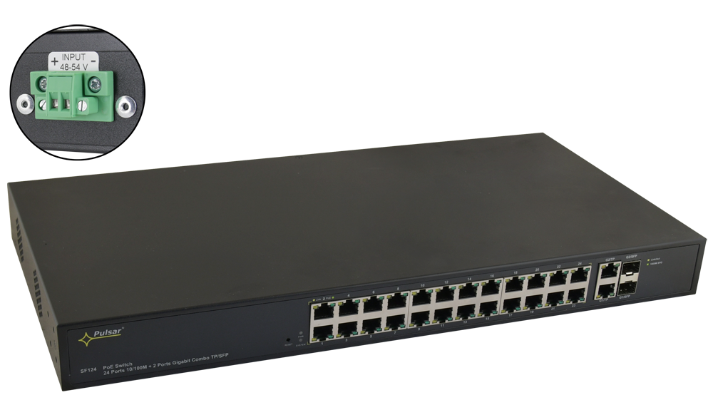 SF124WP: SF124WP 24-port PoE switch for 24 IP cameras without power supply